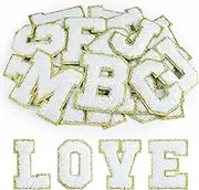 Morcheiong 26Pcs Self Adhesive Chenille Letter Patches A-Z, Chenille Letters for DIY Clothing, Fabric, Shoes, Bags (White)