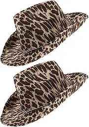 [BESPORTBLE] 2pcs Leopard Print Cowboy Hats for Parties and Stage Performances Animal Pattern Decorative Hats for Masquerades and Everyday Fashion