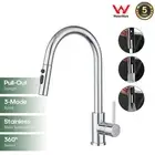 WELS Pull Out Kitchen Sink Mixer Tap Chrome 3-Mode Spray 360° Swivel Gooseneck