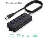 USB 3.0 Hub, 4-port USB Hub Splitter with Extended 0.6m / 1.2m Cable, Data Hub with Individual LED Power Switches for Mac Mini / IMac / MacPro - Black 60cm