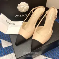 在飛比找蝦皮購物優惠-二手正品Chanel 香奈兒 Slingback 米黑拼色 