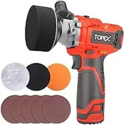 TOPEX 12V Cordless Polisher 3"" Mini Car Detailing Buffer & Sander Rechargeable Professional Polisher Various Speed with Multiple Pads & Sanding Papers, 2.0Ah Battery