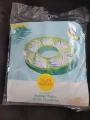 Sun Squad Inflatable Swim Tube Colorful 9" x "33" Round Rainbow Float Handles C1