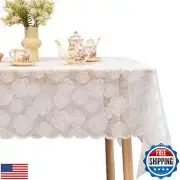 Jayla White Lace Tablecloth 54 X 54 Inches Square Camellia Flower Embroidered