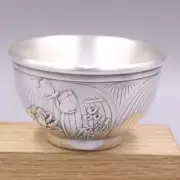 Pure Silver 999 Double-layer Insulation Master Drink Cup Medium Tea Bowl - Lotus