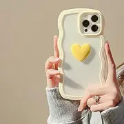 [LIUJINCAN] Compatible with iPhone 14 Pro Case 6.1" - Lovely 3D Heart Shaped Colorful Wave Side - Reinforced Corners Shockproof - Scratch Resistant Cute Clear Bumper Case for Women and Girls (Yellow, 14 Pro)