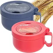 Microwave Ramen Bowl with Lid and Handle for Dorm Essentials,Microwave Soup Mugs Set of 2 for Soup and Instant Noodles,Oatmeal, Gumbo, Salad, BPA Free (Blue Red)