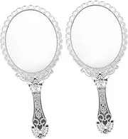 BIUDECO Travel Hand Mirror 2pcs Round Portable Makeup Mirrors Vintage Handled for -ups Hair Styling and Traveling