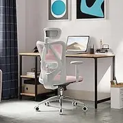 SIHOO M18 Office Chair, Computer Desk Chair, Ergonomic Office Chair with Adjustable Headrest and Lumbar Support, High Back Executive Swivel Chair for Home Office (Light Pink)