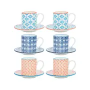 Nicola Spring Patterned Espresso Cup and Saucer Coffee Set - 65ml - Set of 6