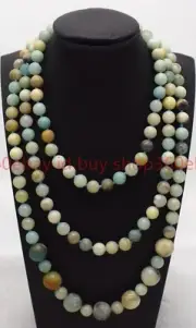 Beautiful Natural 8-14mm Multicolor Amazonite Round Gemstone Bead Necklace 50in