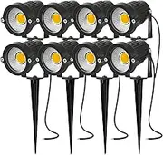 Low Voltage Landscape Lights Outdoor LED Spotlights Garden Spot Lights Outdoor Pathway Lighting 5W 12V 24V IP66 Waterproof Spike Flood Lighting for Tree(8 Pack)