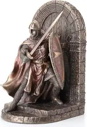Resin Decorative Bookends Maltese Crusader Statue In Armor Guarding Door Holding
