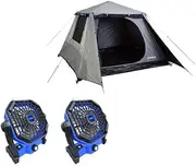 Kings 4-6 Person Tent Polyester Quick Set up+ 2X Lithium 2-in-1 LED Fan