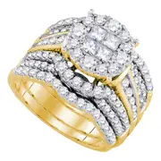 14k Yellow Gold Princess Diamond Bridal Wedding Ring Set 2-1/2 Cttw