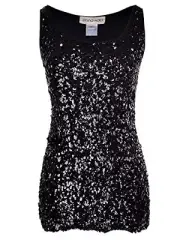 Anna-Kaci Sparkle & Shine Glitter Sequin Embellished Sleeveless Tank Top Black S