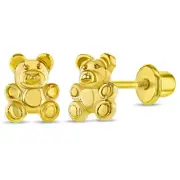 Gold Plated Small Teddy Bear Screw Back Earrings for Toddlers & Little Girls