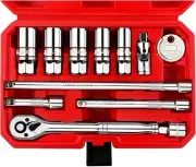 12Pcs Spark Plug Socket Set, 3/8" Drive Ratchet Handle with Mirror Polished Sock