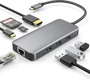 USB C Hub 8 in1 with 4K HDMI Adapter, 1000Mbps Ethernet Port, 100W PD Charging, SD 3.0 & TF 3.0 Card Reader, USB 3.0 & USB 2.0 Port for USB-C Laptop and Type C Device