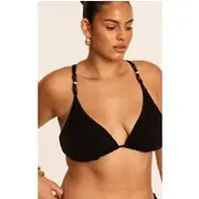 Plus Black Textured Bead Trim Triangle Bikini Top, Black