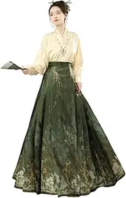 [IDZNFNFX] Women's Horse Face Skirt Chinese Traditional Ming Dynasty Hanfu Clothing Retro Daily Hanfu,L=Bust 110cm