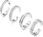 [JeryWe] 4 Pcs 925 Sterling Silver Toe Rings for Women Open Adjustable Band Rings Jewelry Set