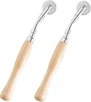 JEWEDECO 2pcs Wooden Handle Tailor Sewing Tool Steel Toothed Cloth Wheel Scanning Line Cross-Stitch Supplies