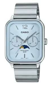 Casio Moon Phase Day/Date Stainless Steel Baby Blue Dial MTPM305D-2AV Mens Watch