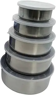 BIUDECO Set of 5 Stainless Steel Storage Boxes Crisper Set Lids Bowl Lid Food Box Sealing Bento Freezer Storage Containers Fridge Organisation