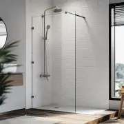 Elegant Showers Walk In Shower Frameless Screen Hinged Black Hardware 10mm Toughened Glass, 900mm / Yes