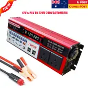 Car Truck Power Inverter 1600W 12/24V to 240V AC Converter With LCD USB Charger