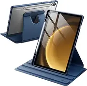 [JETech] Rotating Case for Samsung Galaxy Tab S10 FE / S9 FE 10.9-Inch / S9 11-Inch with S Pen Holder, 360 Degree Rotation Protective Stand Cover Clear Back, Auto Wake/Sleep (Navy)