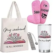 Tikem Kitch Book Lovers Gifts - Book Club Gifts Set for Readers - Book Basket Coffee Lover Gift - Bookish Item for Librarian