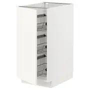 METOD base cabinet with wire baskets, white/Vallstena white, 40x60x80 cm