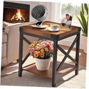 Industrial End Table, Small Side Table for Living Room, Rustic Farmhouse End