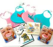 Baby Bundle Silicone baby Feeding Bibs Fun Novelty Teether Mozart DVD Music CD