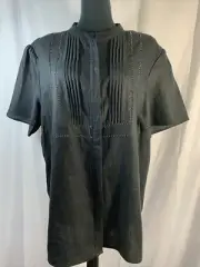 Regatta Woman Linen Blouse Top black Button Front Pin-tuck Pleats plus Size 24