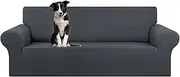 KEKUOU Stretch Oversized Sofa Slipcover 1 Piece Couch Sofa Cover (94"-110") Furniture Protector 4 Seater Sofa with Elastic Bottom for Kids,Pet.Jacquard Checked Pattern Fabric(X Large,Charcoal)