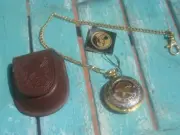 Wyatt Earp Franklin Mint Collection Pocket Watch With Tags Chain & Leather Case