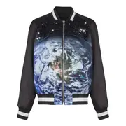 [Balmain] Earth Stars Print Zipped Varsity Bomber Jacket