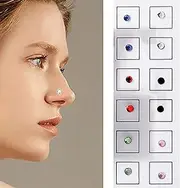 [HZXY] 12Pcs Magnetic Crystal Fake Earrings, Magnet Nose Ear Lip Stud Non Piercing, Magnetic Stud Earring, Fake Nose Rings Magnetic Stud for Women Men
