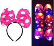 12 pc Silk Poka Dot Bow Headband Led Light Up Flashing Minnie Party Favor Filler