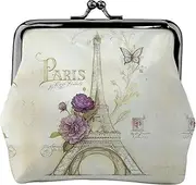 [JEJEA] Eiffel Tower1 Print Coin Purse, Portable Fiber Leather Coin Purse Mini Change Purses for Women, Black, One Size, Coin Pouch