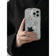 Star Transparent Phone Case - iPhone 14 Pro Max / 14 Pro / 14 Max / 14 / 13 Pro Max / 13 Pro / 13 / 13 mini / 12 Pro Max / 12 Pro / 12 / 12 mini / 11 Pro Max / 11 Pro / 11 Silver & Black - iPhone 12 Pro Max