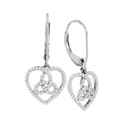 14k White Gold Round Diamond Heart Triquetra Dangle Earrings 1/4 Cttw