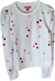 Lilly Pulitzer Jansen Sweatshirt Hearts Pattern Ribbed Waist Size XS Lightweight