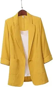 [AEIOFU] Women Blazer Suits Office Lady Formal Jackets Loose Fit Women Casual Blazer Coat Yellow 2XL Blazer Ladies Suits Womens Casual Blazer Office Lady Jacket