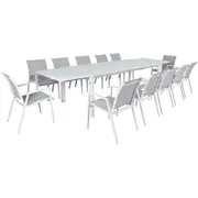 Iberia 13pc 230-345cm Aluminium Outdoor Extensible Dining Table Chair White