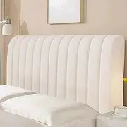 Baby Velvet Bed Headboard Covers Cotton Filling Short Plush Upholstered Stretch Bed Head Cover Bed Headboard Slipcover Double Single Queen King Head Board Protector for Bedroom Décor 150cm (Color : W