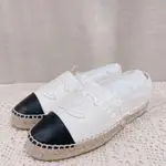 二手精品 CHANEL 香奈兒 小香鉛筆鞋 NEW ESPADRILLES 單寧 CC 休閒鞋 黑/白 G29762